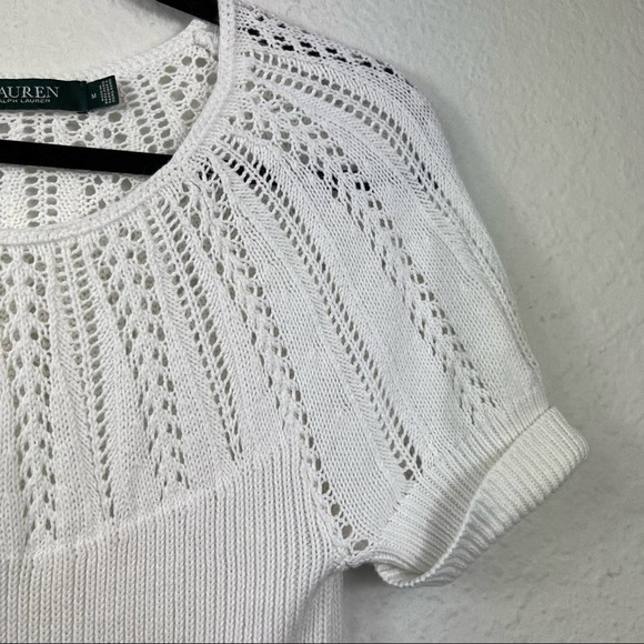❤️ Lauren Ralph Lauren Knit White Short Sleeve Top M - Picture 3 of 6